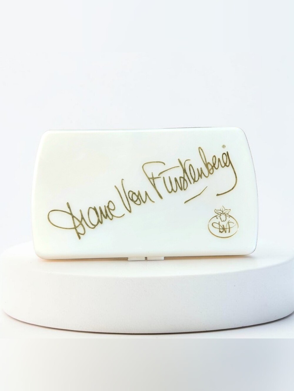 Vintage Diane Von Furstenberg Acrylic Trinket Jewelry Make Up Dresser Box White